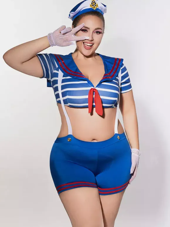 Plus Size Sexy Sailor Costume Women's Rave Club Shorts Top Halloween Outfit