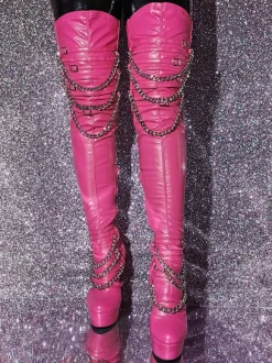 Plus Size Thigh Boots Round Toe Stiletto Heel PU Leather