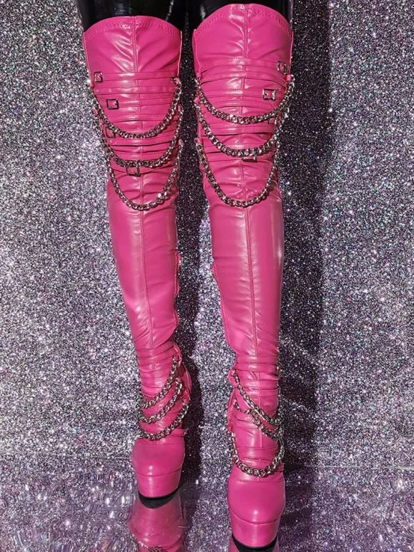 Plus Size Thigh Boots Round Toe Stiletto Heel PU Leather