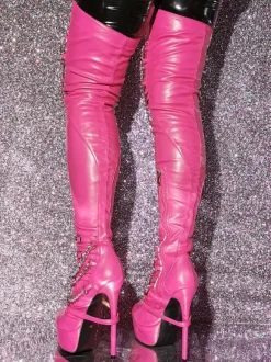 Plus Size Thigh Boots Round Toe Stiletto Heel PU Leather