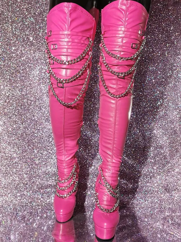 Plus Size Thigh Boots Round Toe Stiletto Heel PU Leather