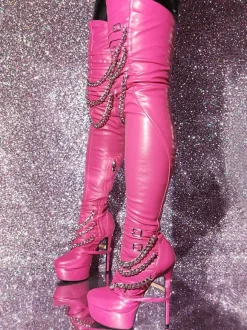 Plus Size Thigh Boots Round Toe Stiletto Heel PU Leather
