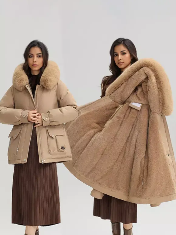 Plush Thickened Parka Jacket With Faux Fur Collar Hooded Winter Outerwear For Women 2026