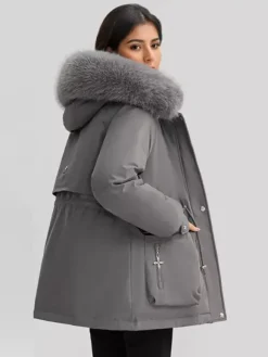 Plush Thickened Parka Jacket With Faux Fur Collar Hooded Winter Outerwear For Women 2026