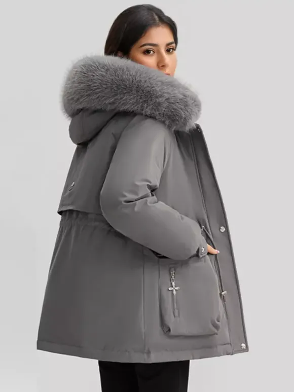 Plush Thickened Parka Jacket With Faux Fur Collar Hooded Winter Outerwear For Women 2026