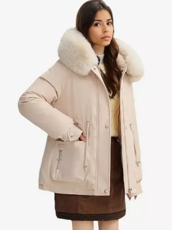 Plush Thickened Parka Jacket With Faux Fur Collar Hooded Winter Outerwear For Women 2026