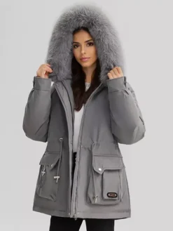 Plush Thickened Parka Jacket With Faux Fur Collar Hooded Winter Outerwear For Women 2026