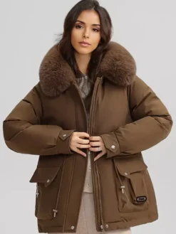 Plush Thickened Parka Jacket With Faux Fur Collar Hooded Winter Outerwear For Women 2026