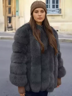 Plush Faux Fur Coat Crew Neck Winter Eco-friendly Fur Jacket For Women 2026