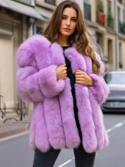 Plush Faux Fur Coat Crew Neck Winter Eco-friendly Fur Jacket For Women 2026