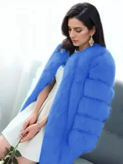 Plush Faux Fur Coat Crew Neck Winter Eco-friendly Fur Jacket For Women 2026