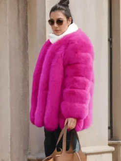 Plush Faux Fur Coat Crew Neck Winter Eco-friendly Fur Jacket For Women 2026