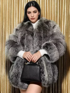 Plush Faux Fur Coat Crew Neck Winter Eco-friendly Fur Jacket For Women 2026