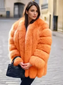 Plush Faux Fur Coat Crew Neck Winter Eco-friendly Fur Jacket For Women 2026