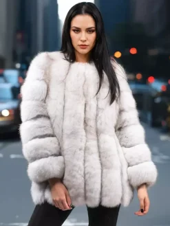 Plush Faux Fur Coat Crew Neck Winter Eco-friendly Fur Jacket For Women 2026