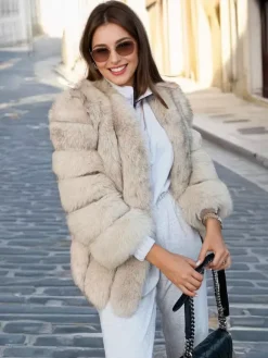 Plush Faux Fur Coat Crew Neck Winter Eco-friendly Fur Jacket For Women 2026