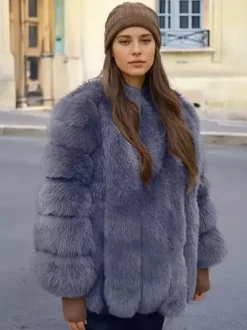 Plush Faux Fur Coat Crew Neck Winter Eco-friendly Fur Jacket For Women 2026
