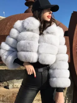 Plush Faux Fur Coat Turndown Collar Winter Short Jacket For Women 2026