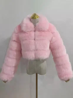 Plush Faux Fur Coat Turndown Collar Winter Short Jacket For Women 2026