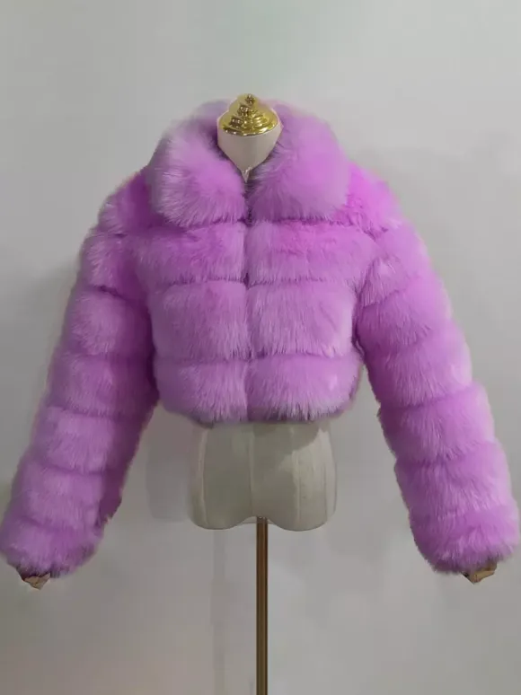 Plush Faux Fur Coat Turndown Collar Winter Short Jacket For Women 2026
