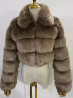 Plush Faux Fur Coat Turndown Collar Winter Short Jacket For Women 2026