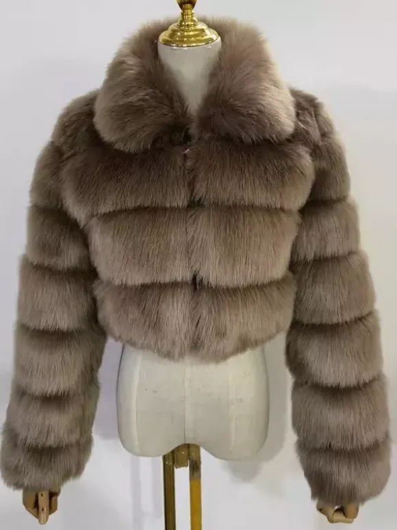 Plush Faux Fur Coat Turndown Collar Winter Short Jacket For Women 2026
