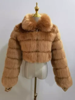 Plush Faux Fur Coat Turndown Collar Winter Short Jacket For Women 2026