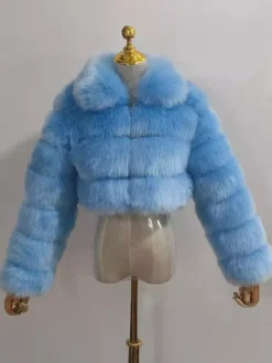 Plush Faux Fur Coat Turndown Collar Winter Short Jacket For Women 2026
