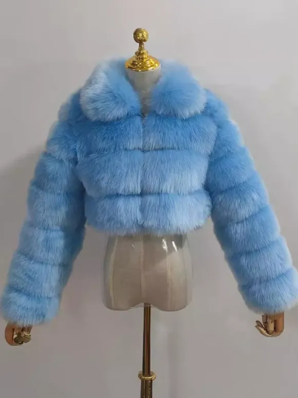 Plush Faux Fur Coat Turndown Collar Winter Short Jacket For Women 2026