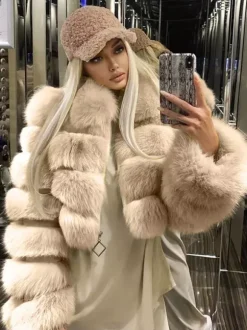 Plush Faux Fur Coat Turndown Collar Winter Short Jacket For Women 2026