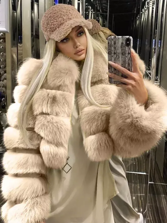 Plush Faux Fur Coat Turndown Collar Winter Short Jacket For Women 2026