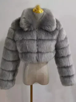 Plush Faux Fur Coat Turndown Collar Winter Short Jacket For Women 2026