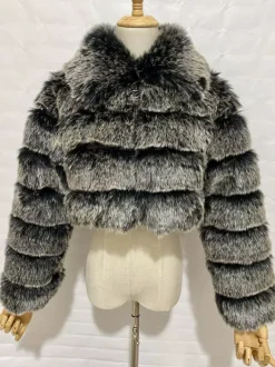 Plush Faux Fur Coat Turndown Collar Winter Short Jacket For Women 2026