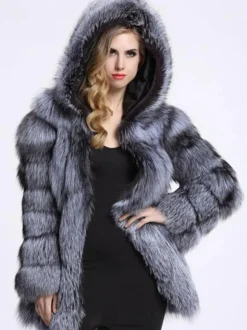 Plush Faux Fur Coat With Hood Winter Eco-friendly Fur Midi Jacket For Women 2026