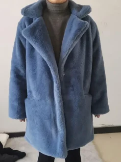 Plush Faux Fur Jackat Winter Eco-friendly Midi Coat For Women 2026