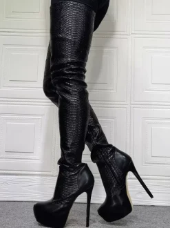 Plus Size Animal Print Platform Thigh High Heel Boots