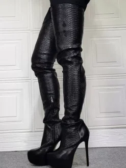 Plus Size Animal Print Platform Thigh High Heel Boots