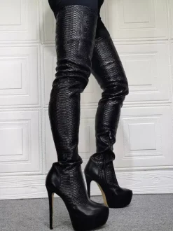Plus Size Animal Print Platform Thigh High Heel Boots