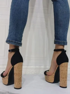 Plus Size Ankle Strap Platform Chunky Cork Heel Sandals