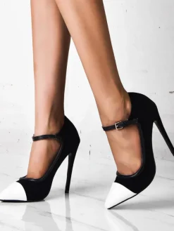Plus Size Black High Heels Pointed Toe Stiletto Heel Mary Jane Pumps