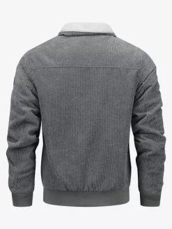 Plus Size Corduroy Jacket For Men Fleece Lining Winter Coat With Four Front Flap Pockets