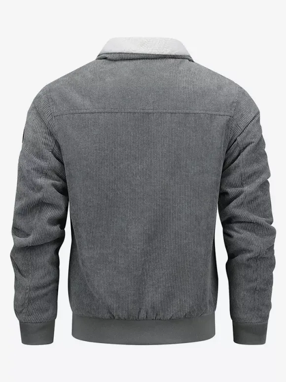 Plus Size Corduroy Jacket For Men Fleece Lining Winter Coat With Four Front Flap Pockets