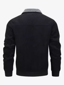 Plus Size Corduroy Jacket For Men Fleece Lining Winter Coat With Four Front Flap Pockets