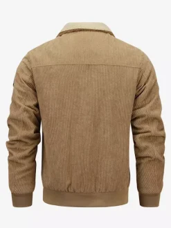 Plus Size Corduroy Jacket For Men Fleece Lining Winter Coat With Four Front Flap Pockets