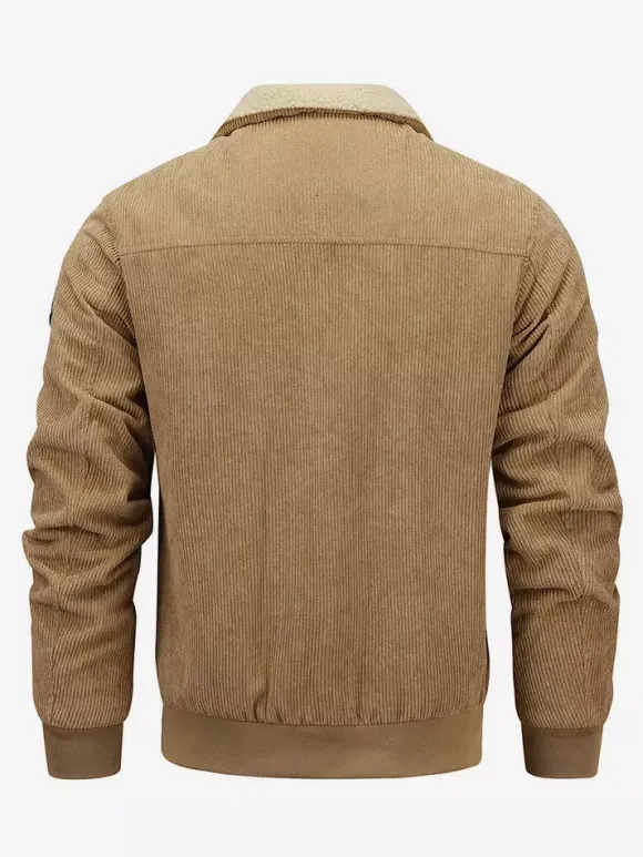 Plus Size Corduroy Jacket For Men Fleece Lining Winter Coat With Four Front Flap Pockets