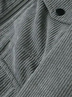 Plus Size Corduroy Jacket For Men Fleece Lining Winter Coat With Four Front Flap Pockets