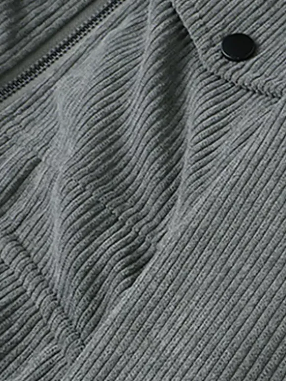 Plus Size Corduroy Jacket For Men Fleece Lining Winter Coat With Four Front Flap Pockets
