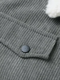Plus Size Corduroy Jacket For Men Fleece Lining Winter Coat With Four Front Flap Pockets