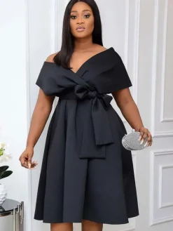 Plus Size Dress For Women Bateau Neck Short Sleeves Lycra Spandex Teal Midi Dress