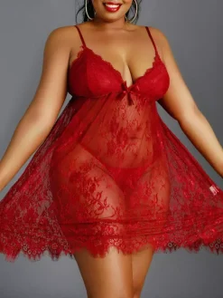 Plus Size Lingerie Babydoll Lace 2-Piece Sleepwear